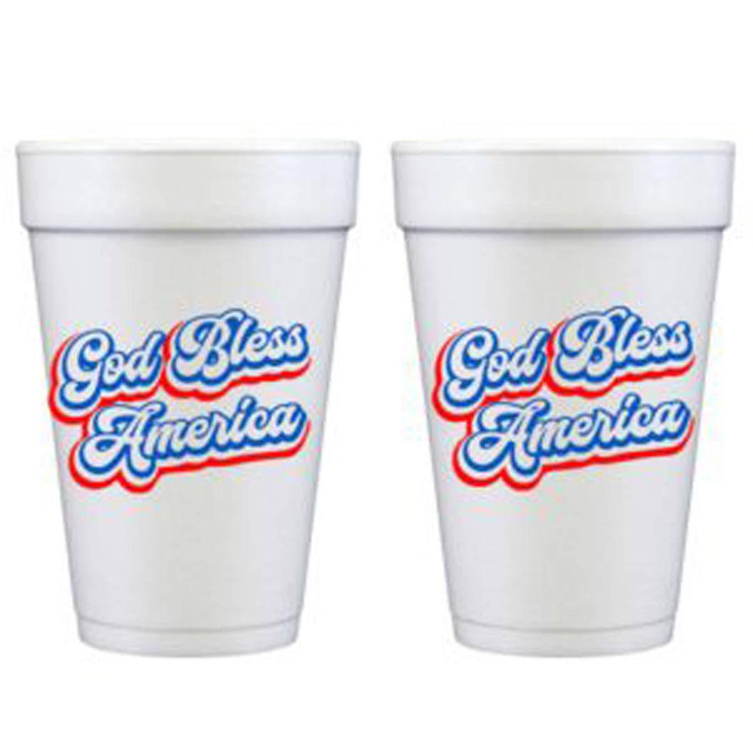 God Bless America Script Foam Cup 10 Pack