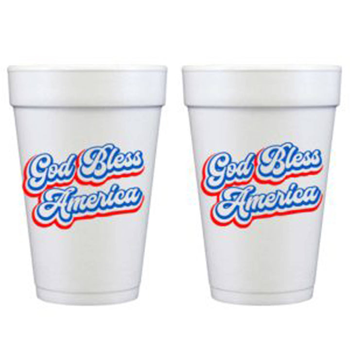 God Bless America Script Foam Cup 10 Pack