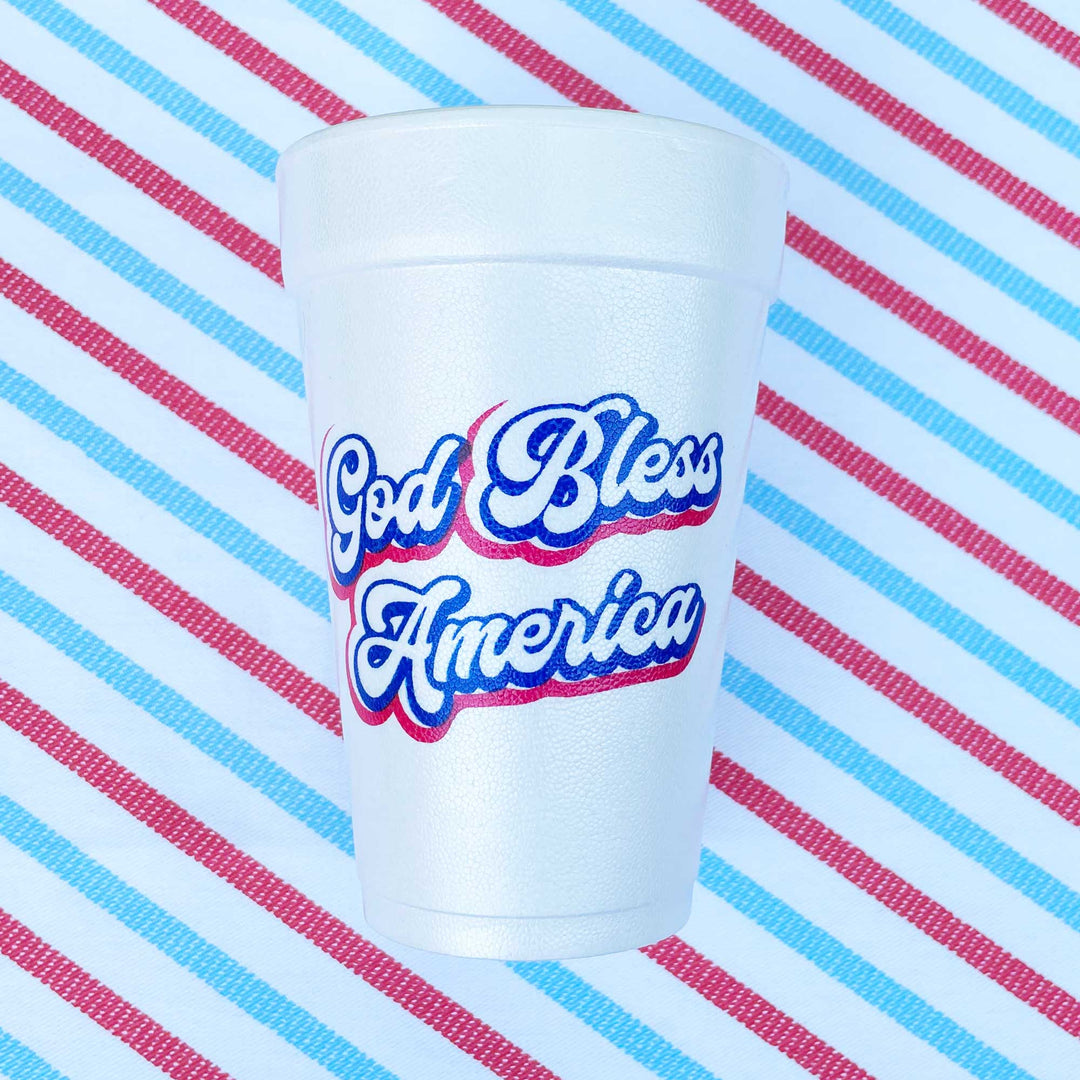 God Bless America Script Foam Cup 10 Pack