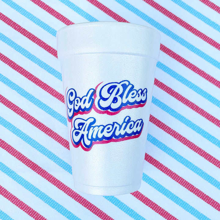 God Bless America Script Foam Cup 10 Pack