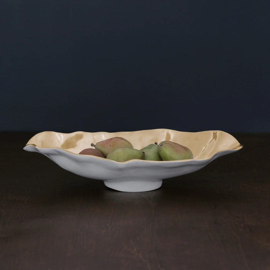 Thanni Maia Medium Long Oval Bowl (White and Gold)