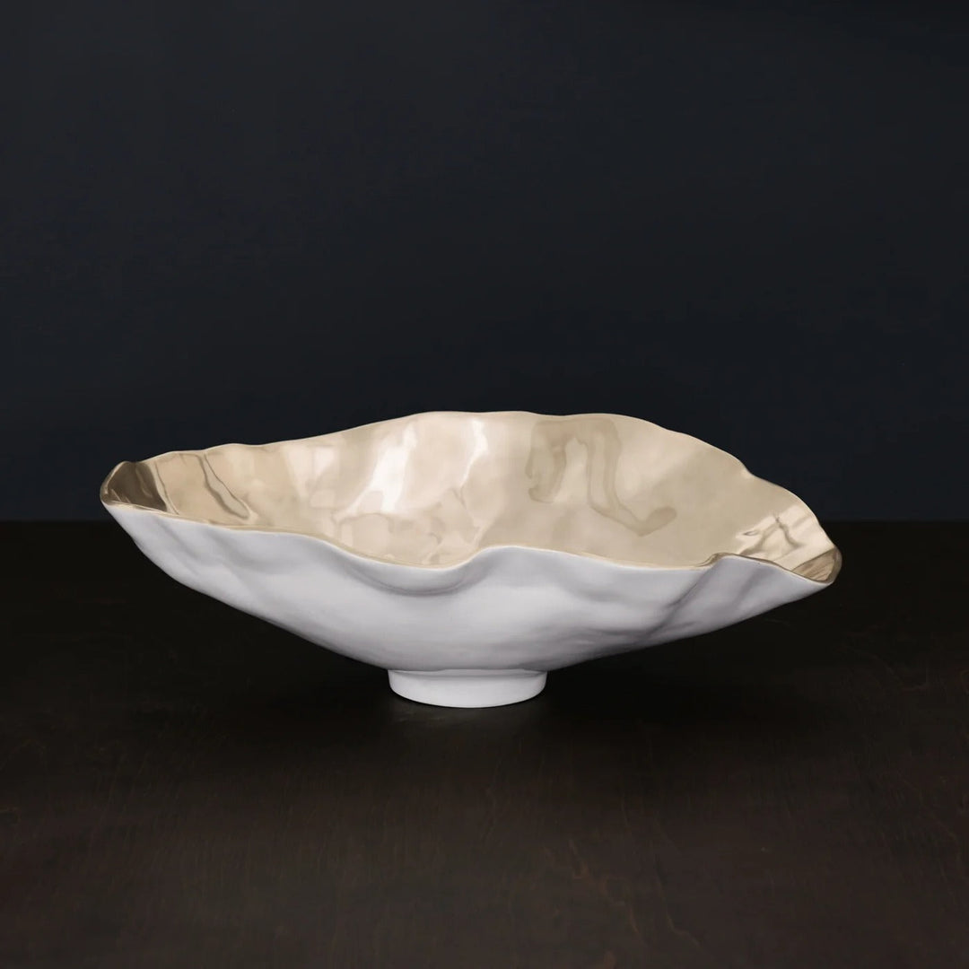 Thanni Maia Large Oval Bowl (White and Gold)