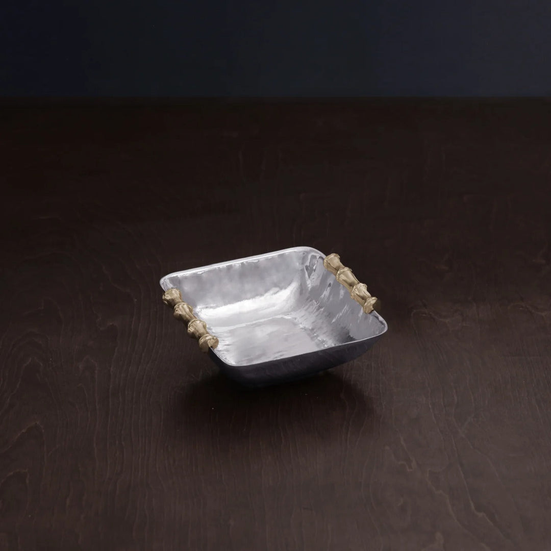 Garden Bamboo Square Small Bowl with Gold Handles