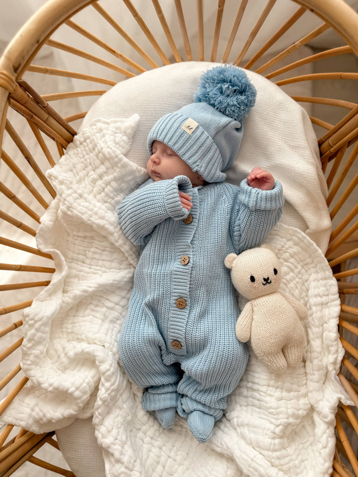 Classic Chunky Knit Jumpsuit - Powder Blue
