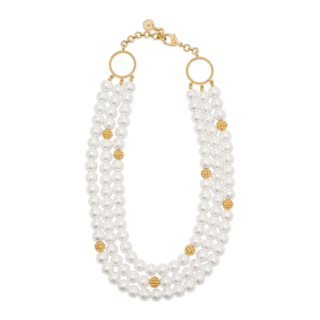 Berry & Bead Triple Strand Necklace - Pearl