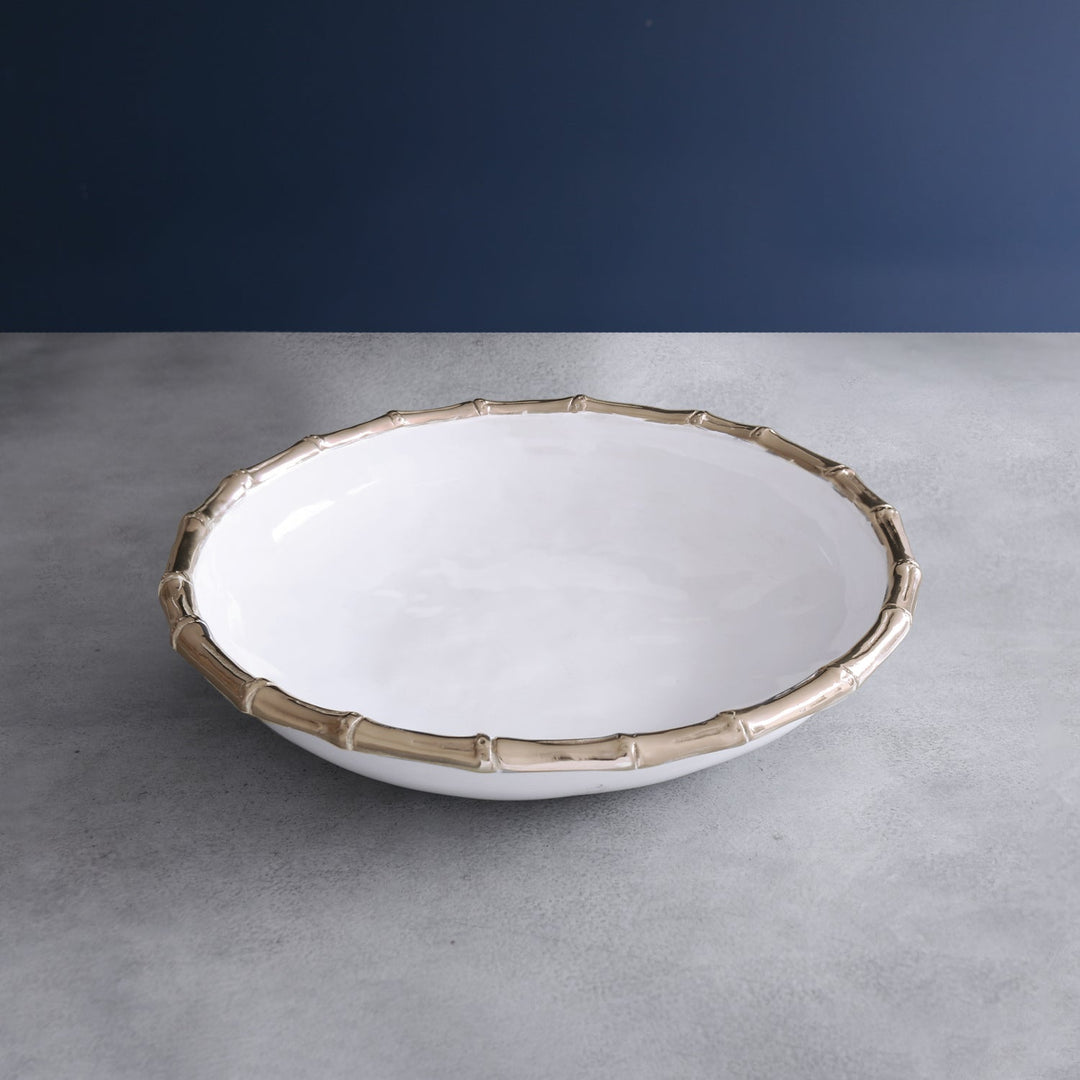 Thanni Bamboo Large Round Bowl (White and Gold)