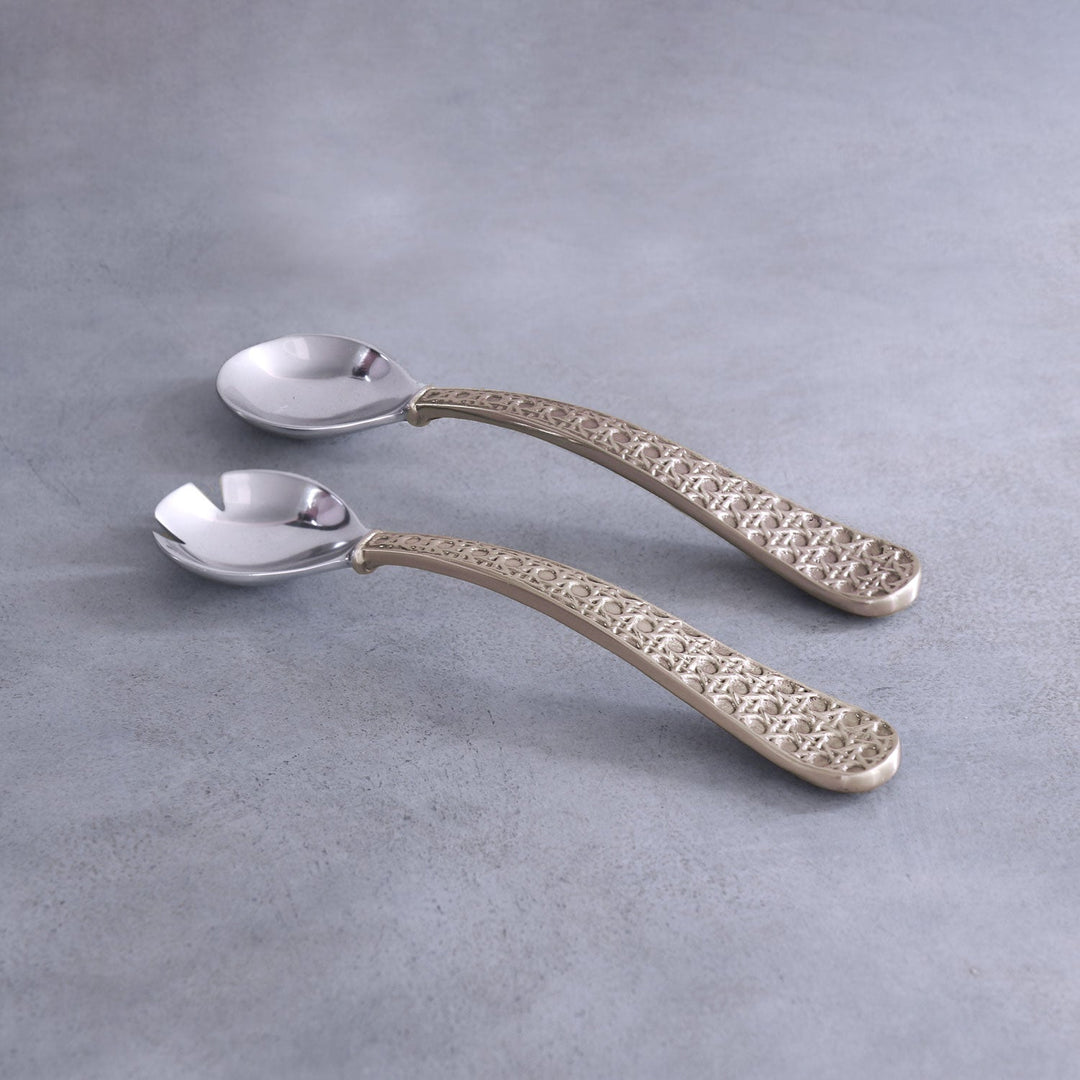 Sierra Modern Rattan Large Salad Servers (Gold)
