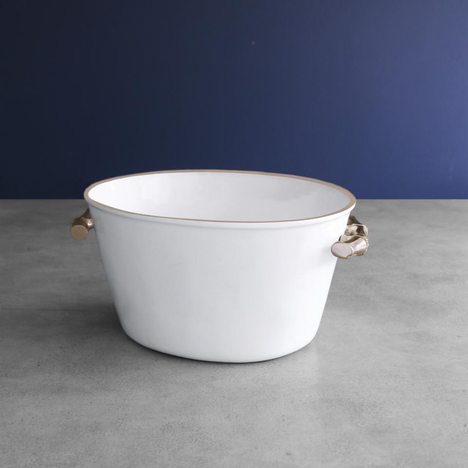 Thanni Bamboo Large Oval Ice Bucket (White and Gold)