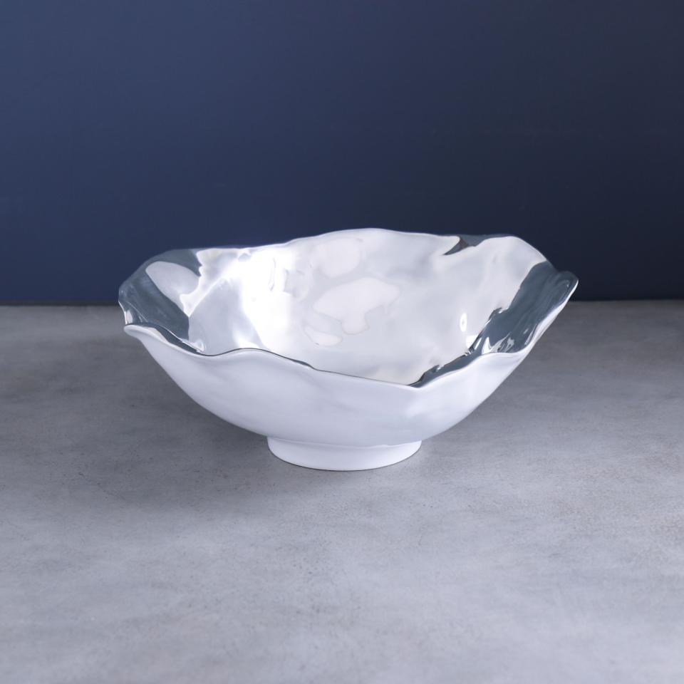 Thanni Maia Large Bowl (White and Silver)