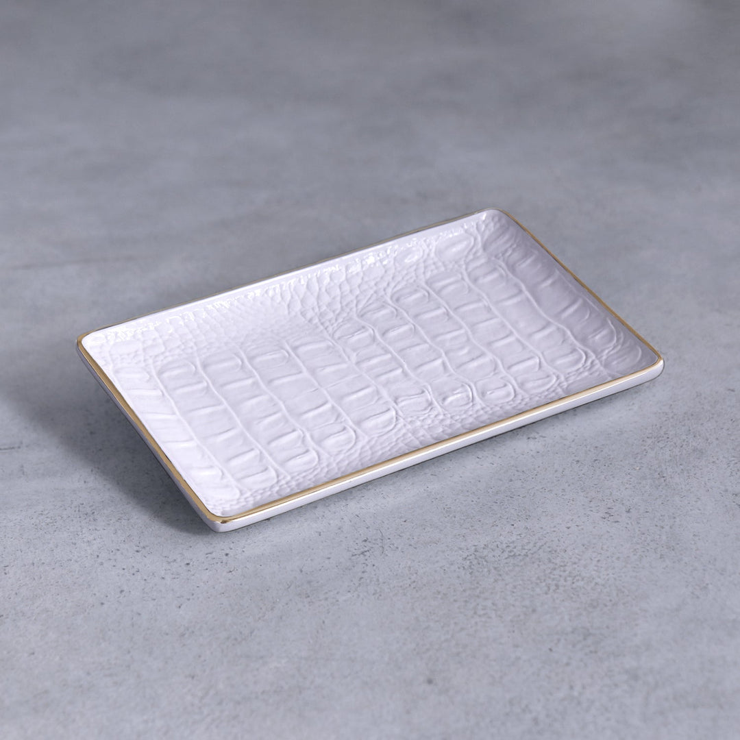 Thanni Croc Mini Tray (White and Gold)