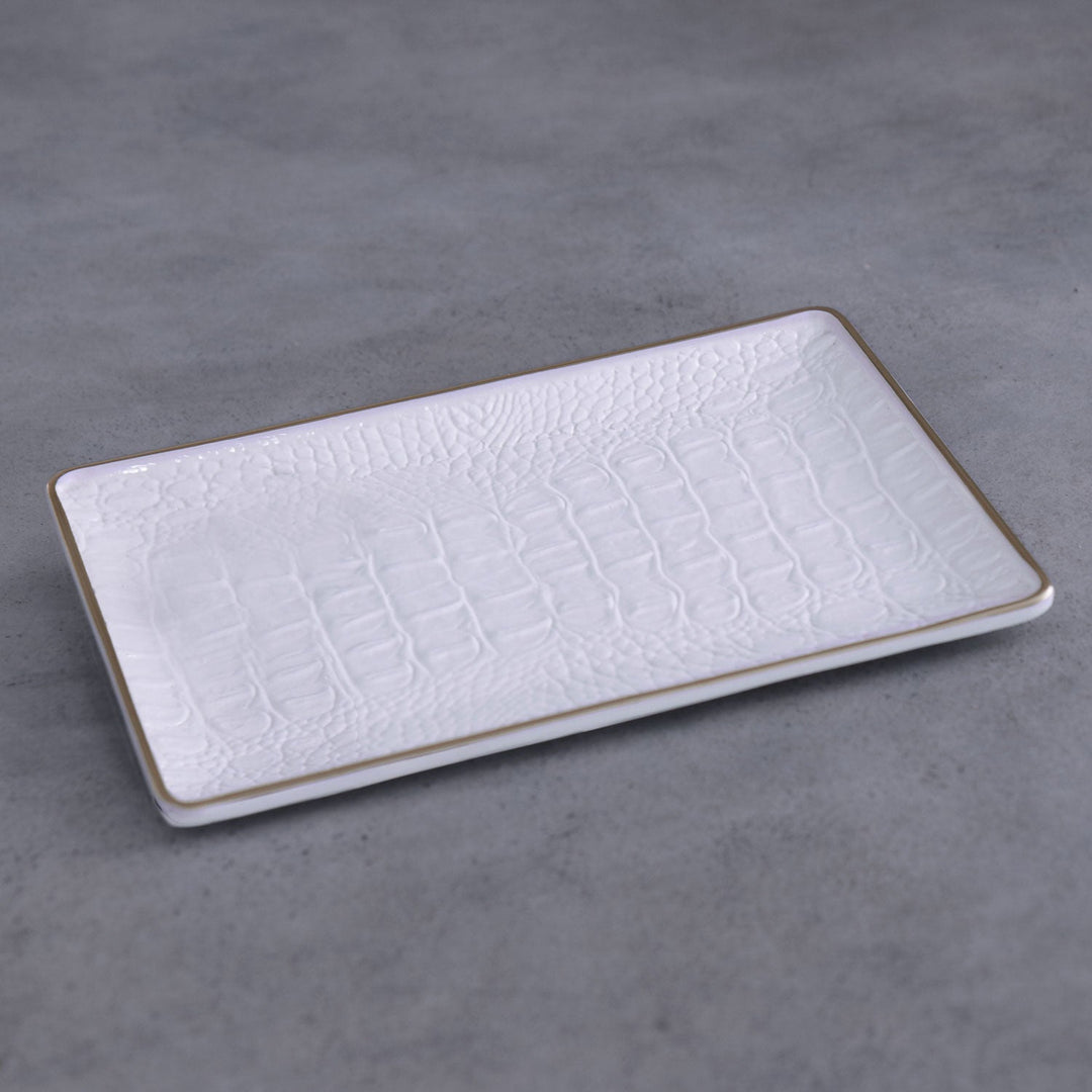 Thanni Croc Small Tray (White and Gold)