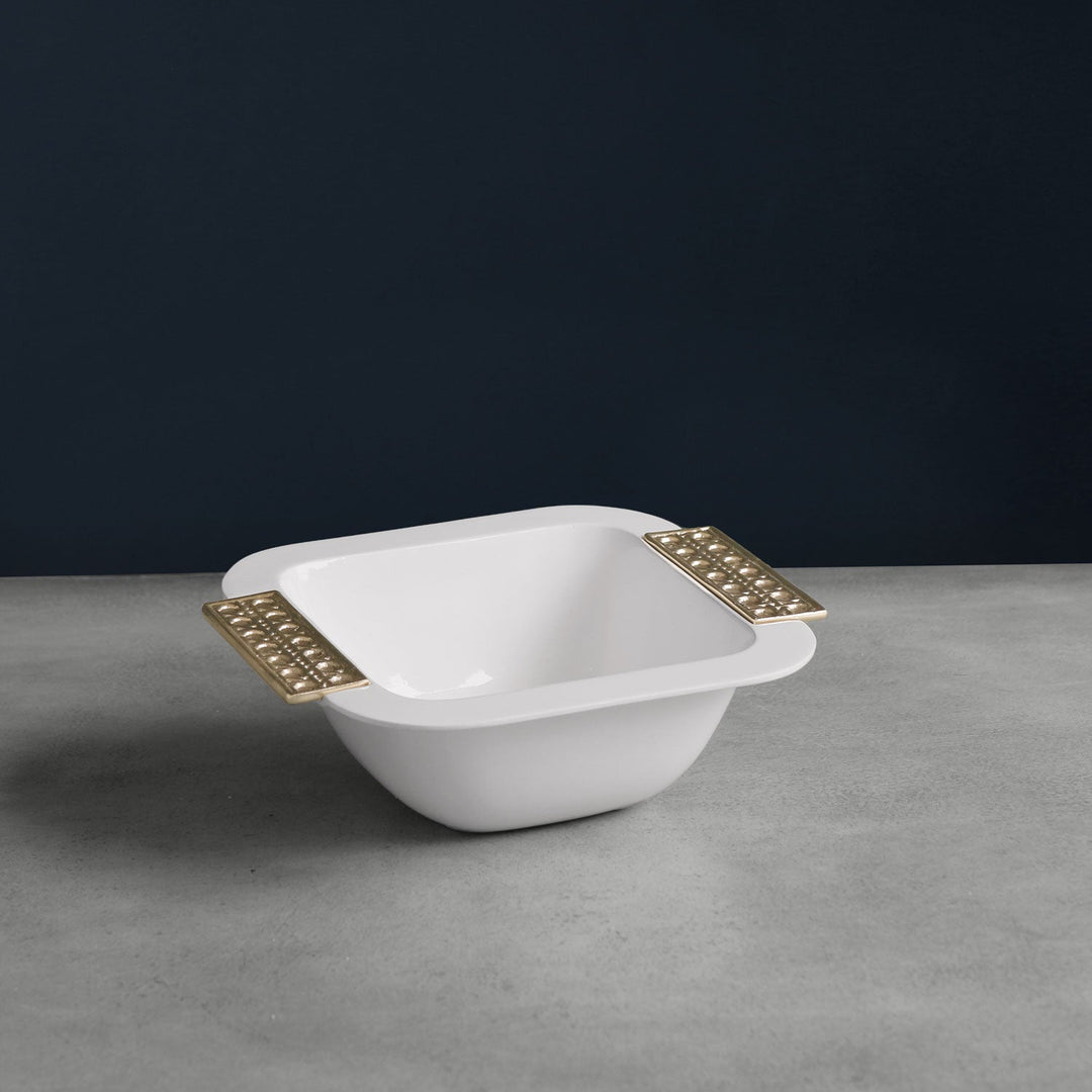 Thanni Rattan Small Square Bowl (White and Gold)
