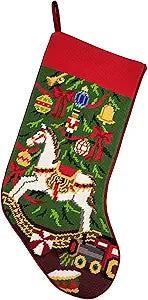 Xmas Rocking Horse Needlepoint Stocking