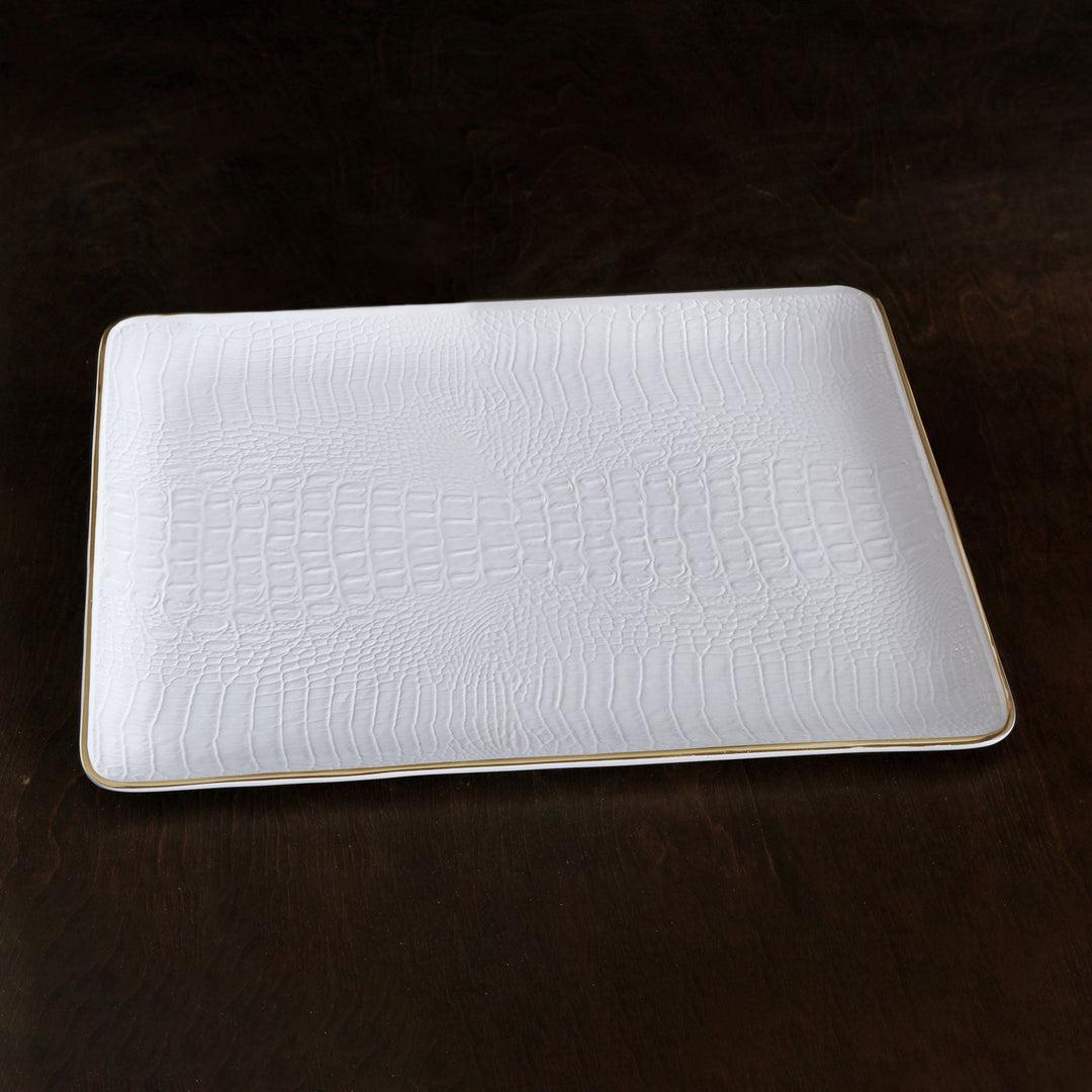 Thanni Croc Extra Large Tray (White and Gold)