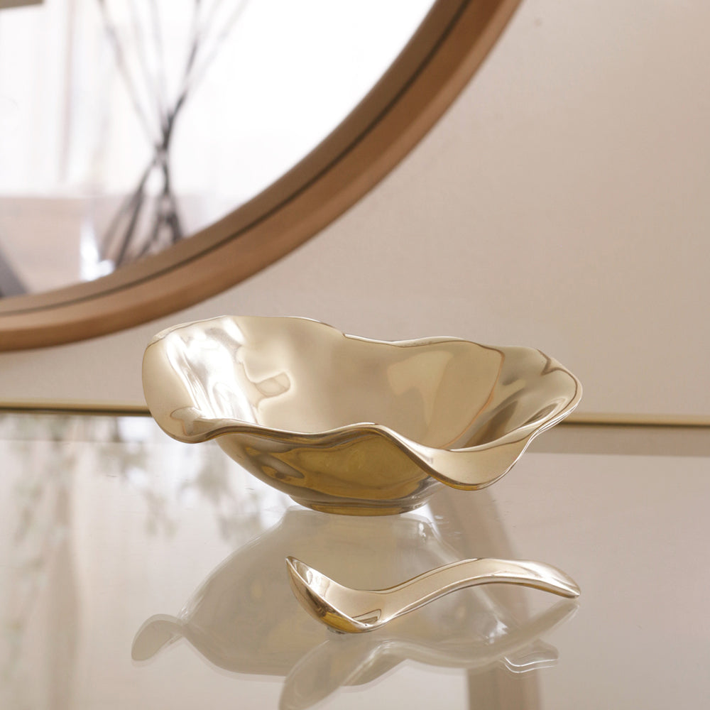 Giftables Sierra Modern Small Oval Bowl with Spoon (Shiny Gold)