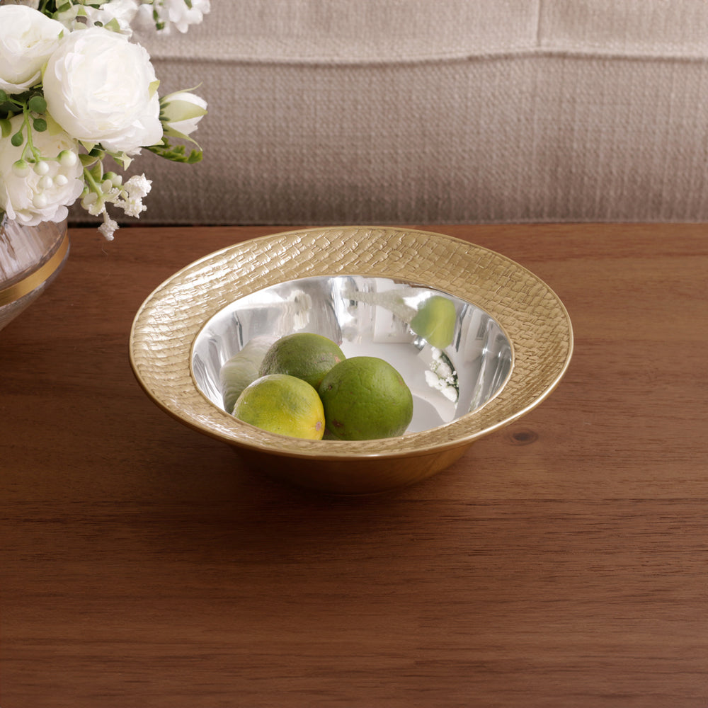 Glass White Opalescent Small Bowl with Gold Rim (White and Gold)