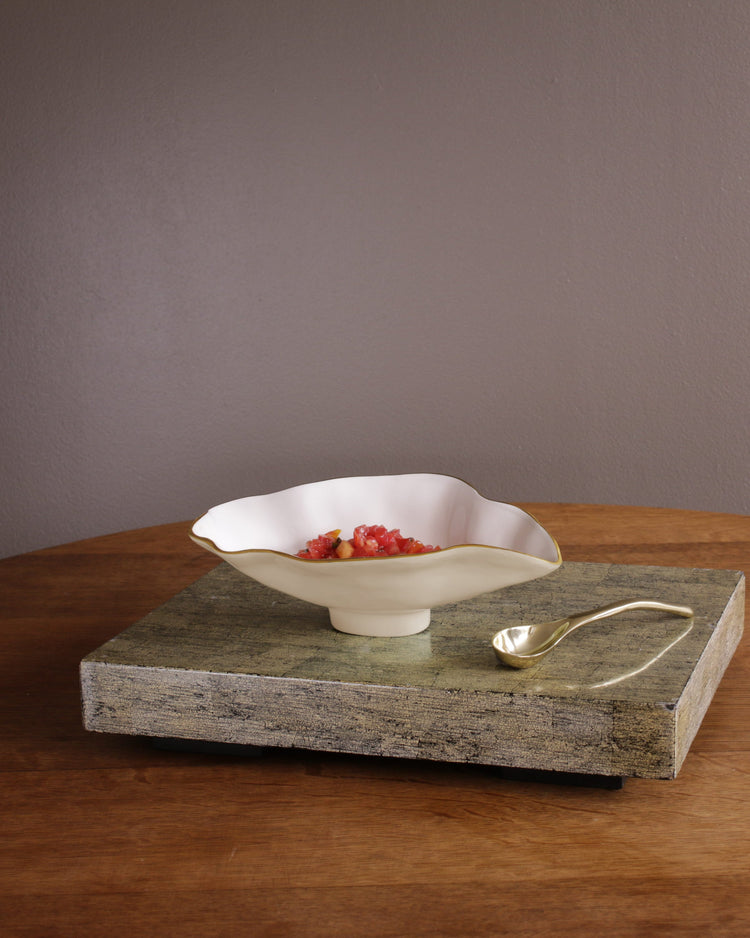 Encanto Claire Small Oval Bowl With Spoon (Cream, White And Gold)