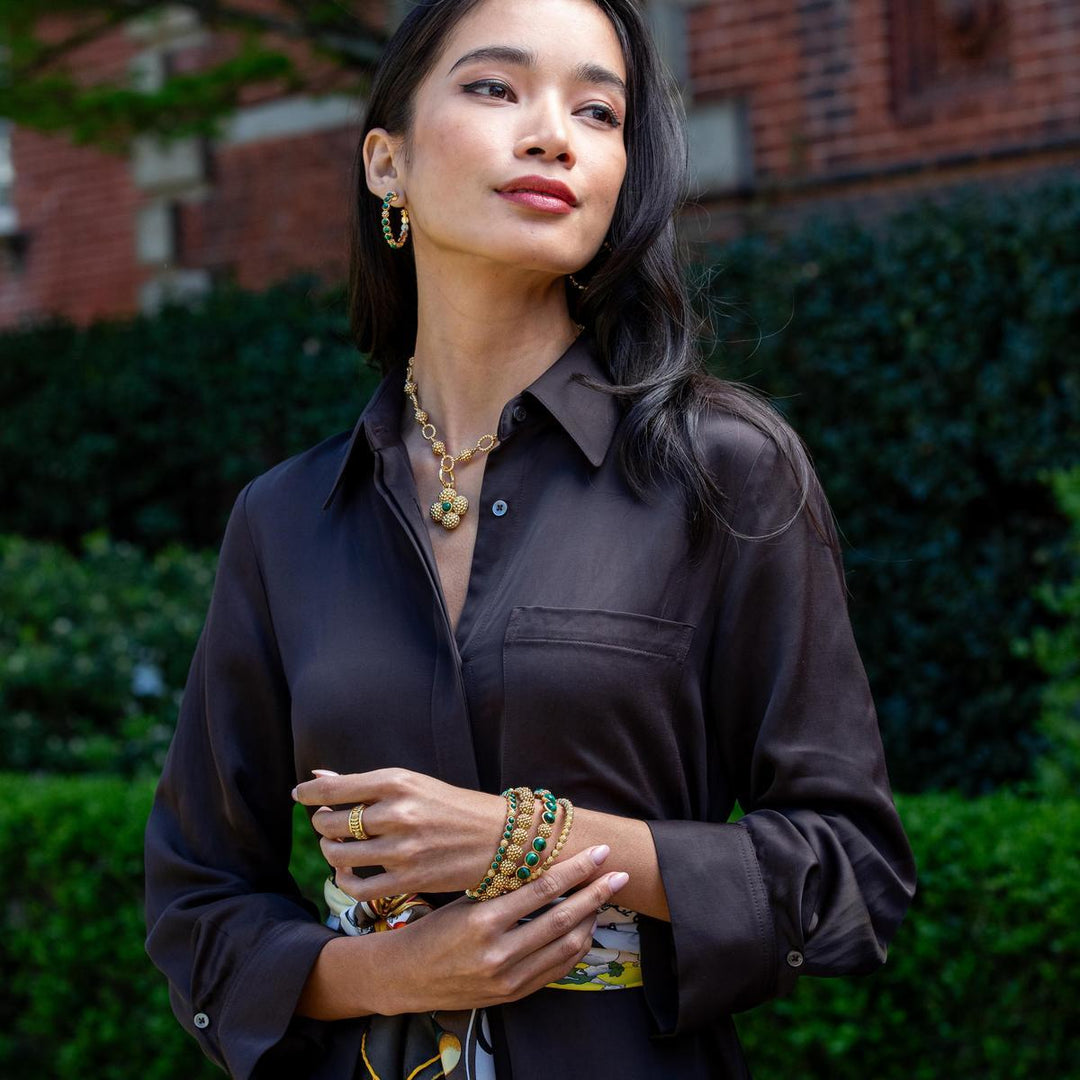 Berry Gem Petite Hinged Bangle - Malachite
