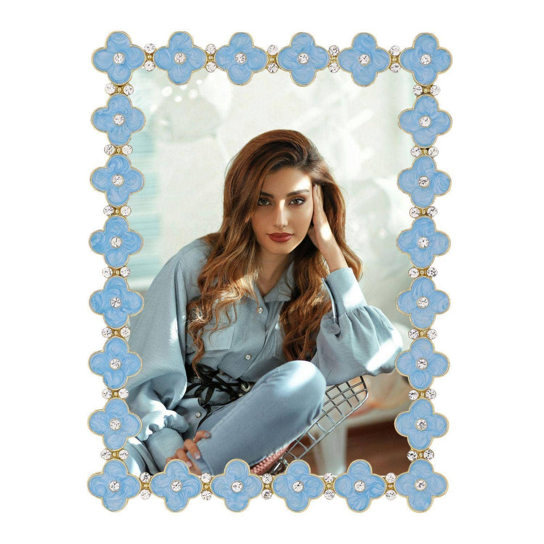 Light Blue Enamel  5x7 Clover Frame