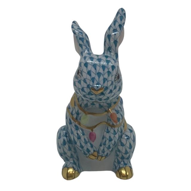 Herend Bunny with Christmas Lights in Turquoise