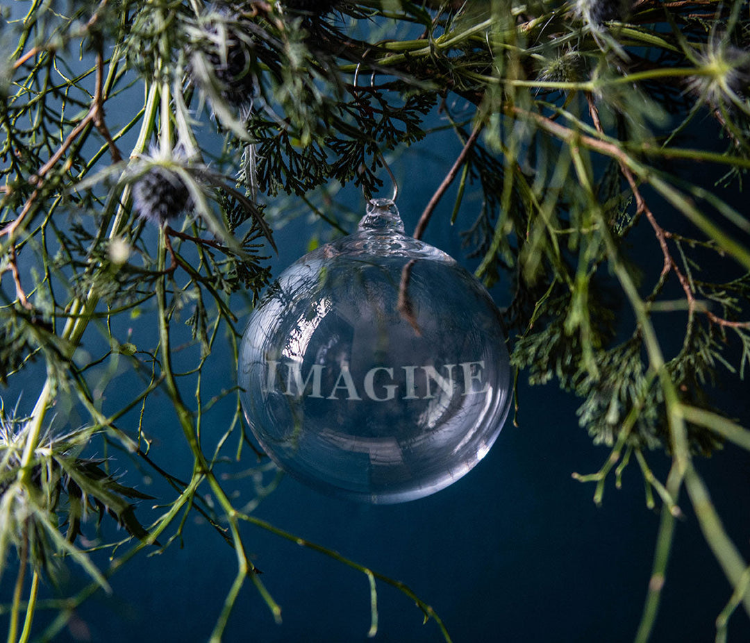 Engraved "Imagine" Round Ornament in Gift Box