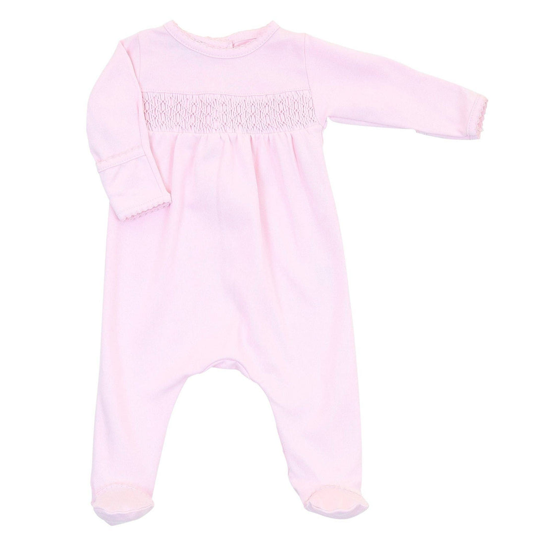 Newborn Baby Girl Pink Smocked Footie - Soft Pima Cotton