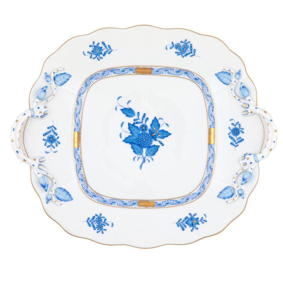 Chinese Bouquet Blue Square Cake Plate With Handles