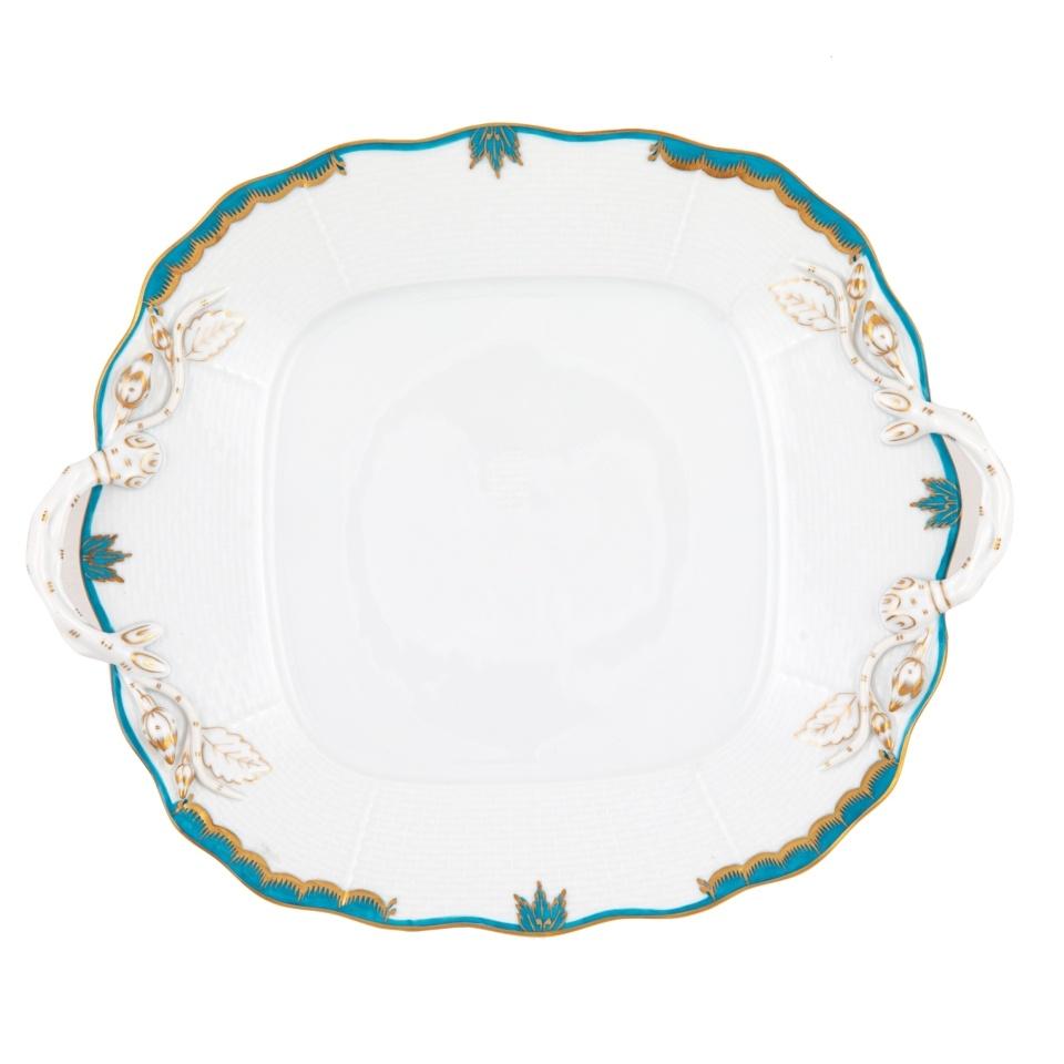 Princess Victoria Turquoise Square Cake Plate With Handles