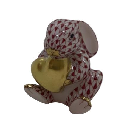 Bunny with Heart Figurine by Herend in Marroon