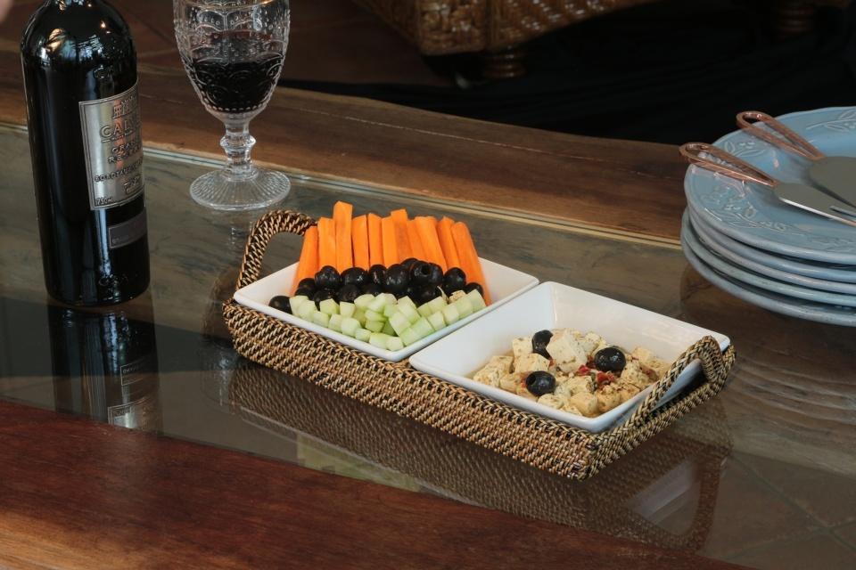 Rectangular Tray with 2 Dividers includes Porcelain 2 Square Dishes