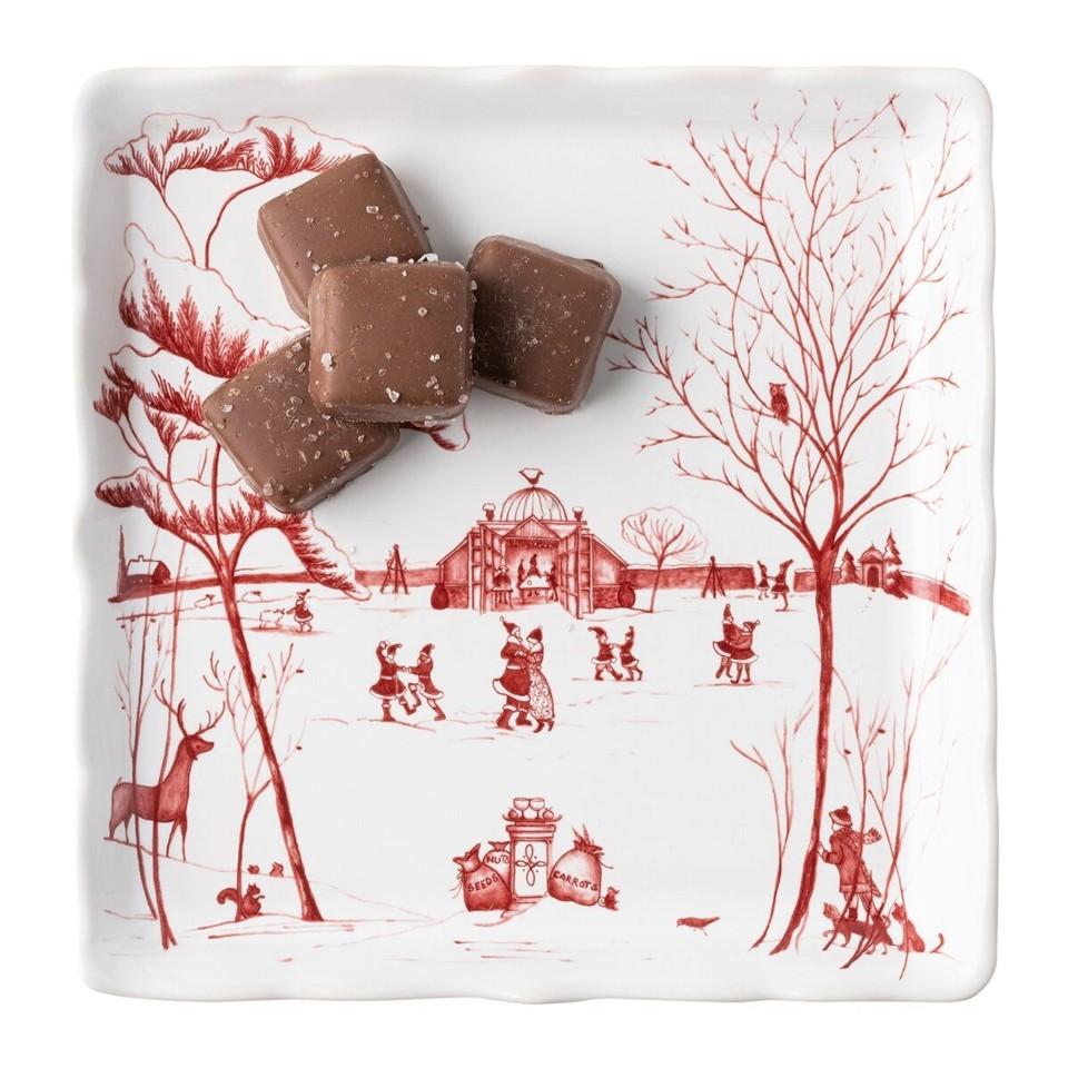 Country Estate Winter Frolic Ruby Sweets Tray "Mr. & Mrs. Claus"