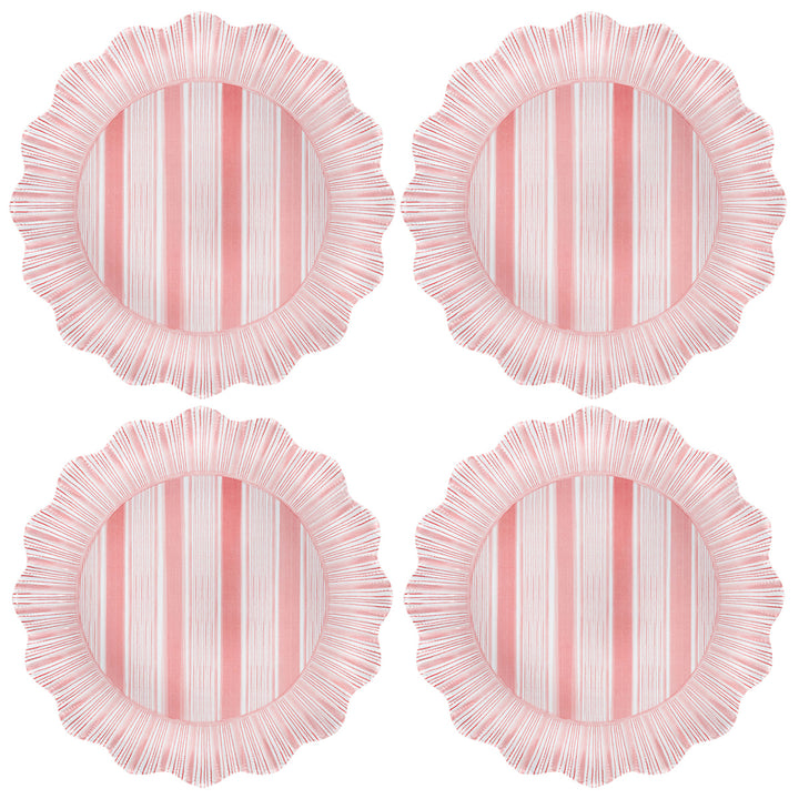 Cabana Stripe Melamine Dinner Plate Set/4 - Coral