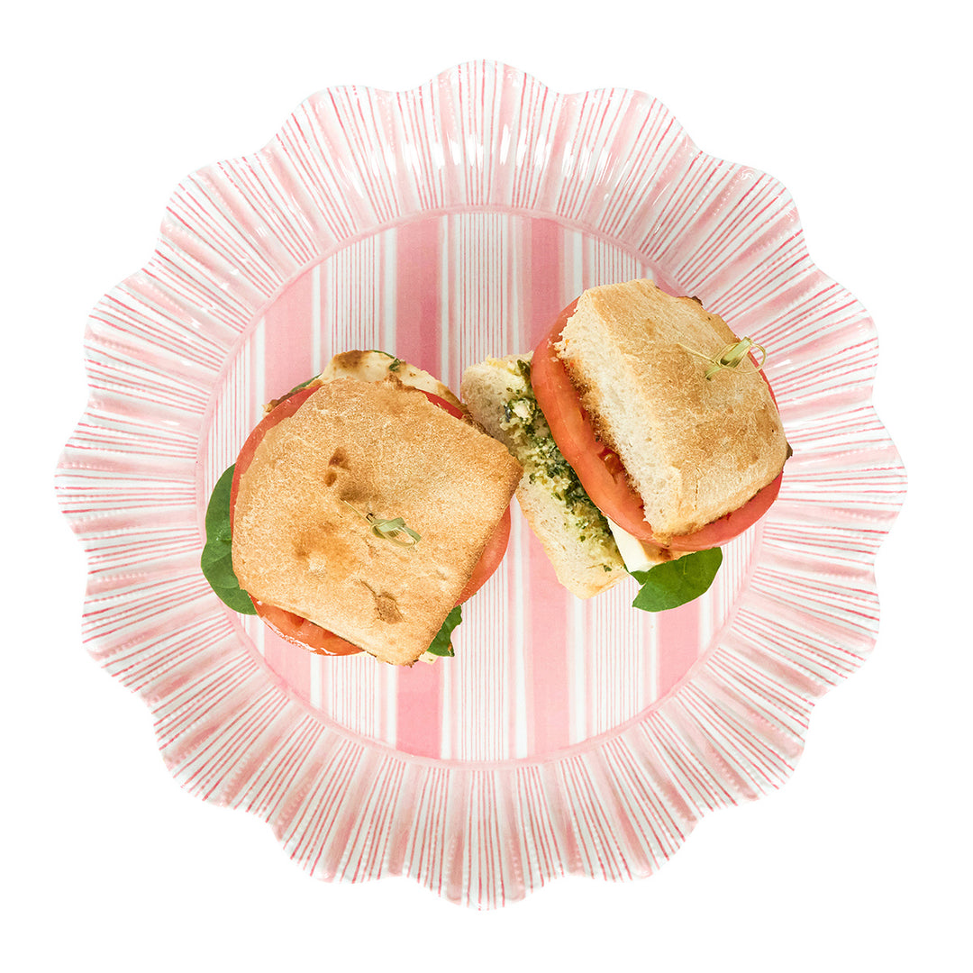 Cabana Stripe Melamine Dinner Plate Set/4 - Coral