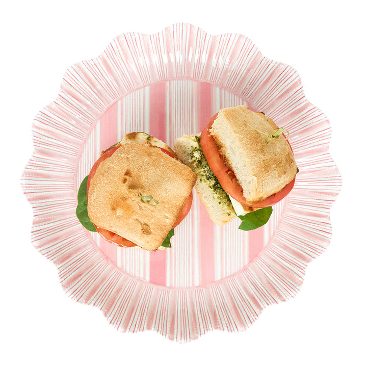 Cabana Stripe Melamine Dinner Plate Set/4 - Coral