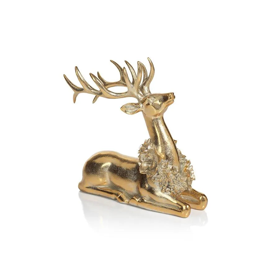 Golden Sitting Deer w/ Floral Wreath