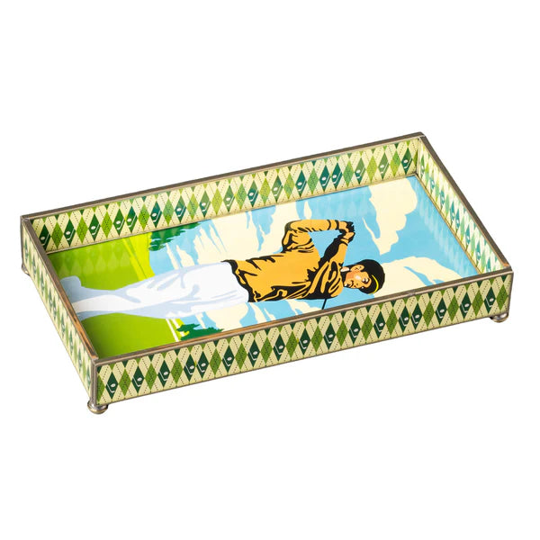 Male Golfer Glass Tray