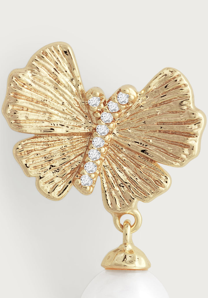 Butterfly with Pearl Drop Earrings