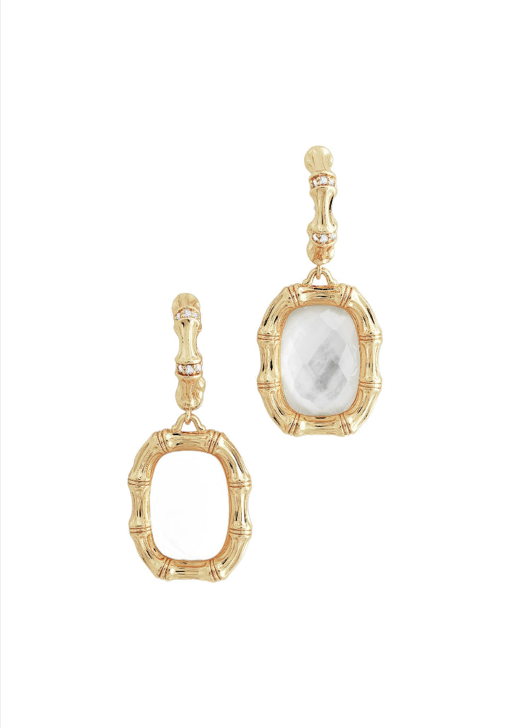 Bamboo with Stone Drop Earrings - Mother of Pearl