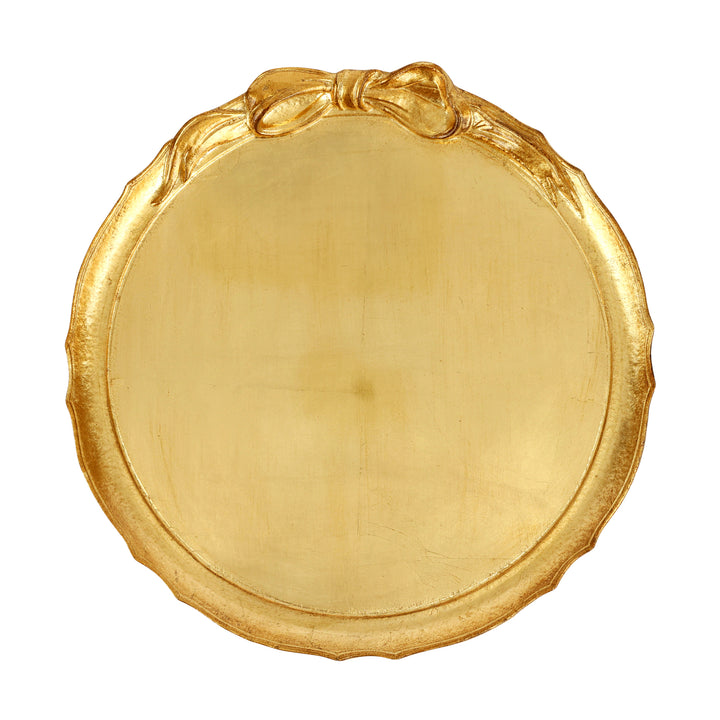 Florentine Wooden Accessories Gold Bow Round Tray
