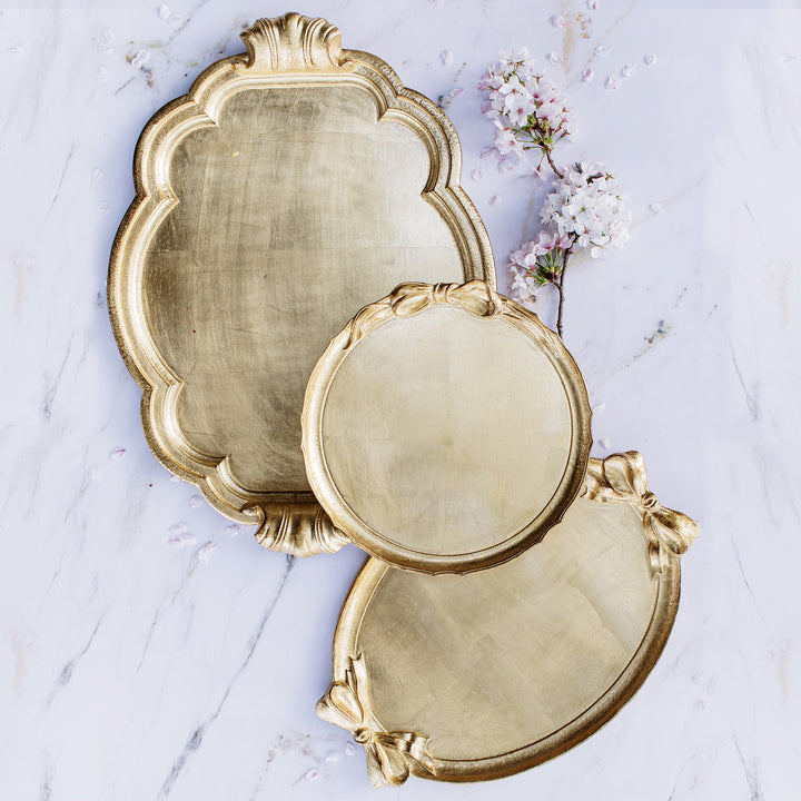 Florentine Wooden Accessories Gold Bow Round Tray