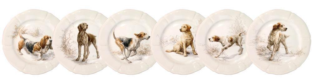 Sologne Dessert Plates - Asst'd Dogs, Boxed Set of 6