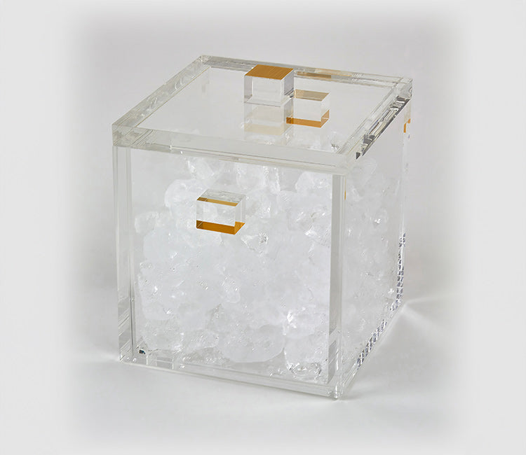 Lucite Clear Ice Bucket-Gold Handle