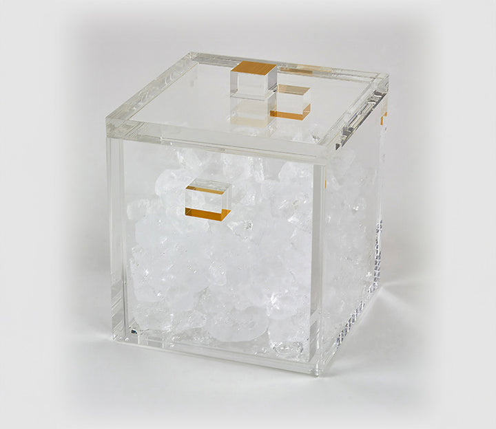 Lucite Clear Ice Bucket-Gold Handle