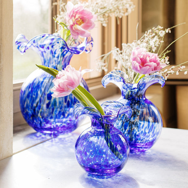 Hibiscus Glass Cobalt Tortoiseshell Large Fluted Vase