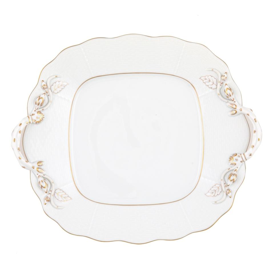 Golden Edge Square Cake Plate With Handles