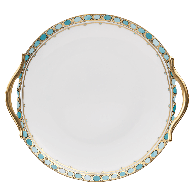 Syracuse - Turquoise Round Cake Plate W/Handles