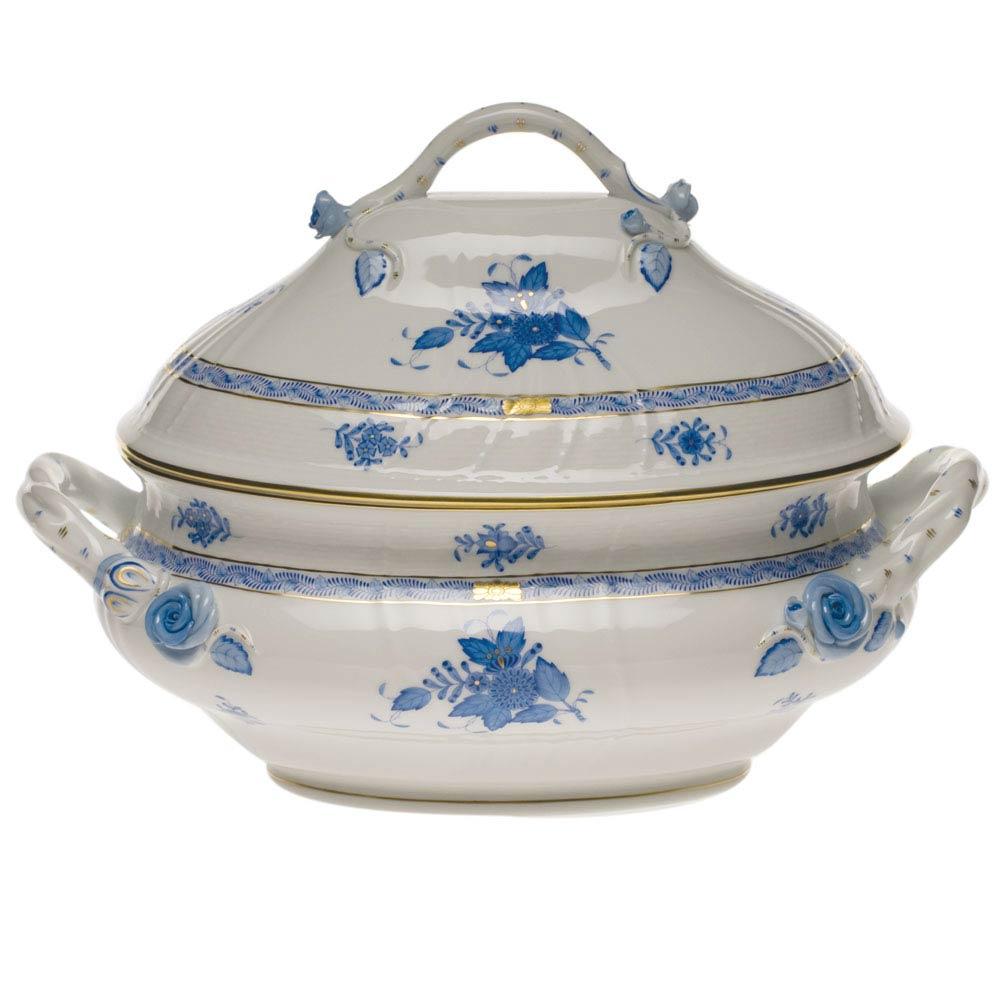 Chinese Bouquet Blue Tureen With Branch Handles