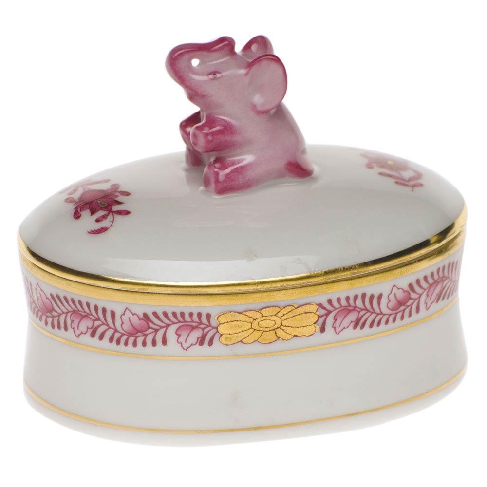 Chinese Bouquet Oval Box With Elephant