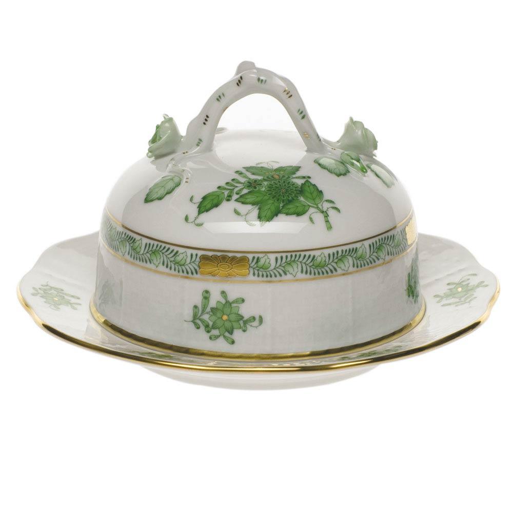 Chinese Bouquet Green Covered Butter Dish