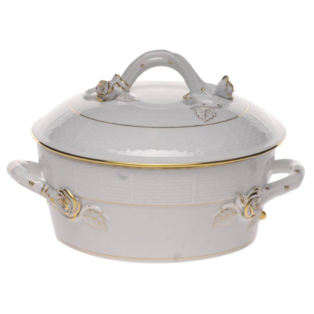 Golden Edge Small Covered Vegetable Dish